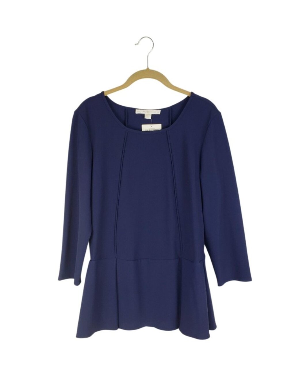 Boston Proper NWT Travel 3/4 Sleeve Peplum Top Navy Blue Womens Large